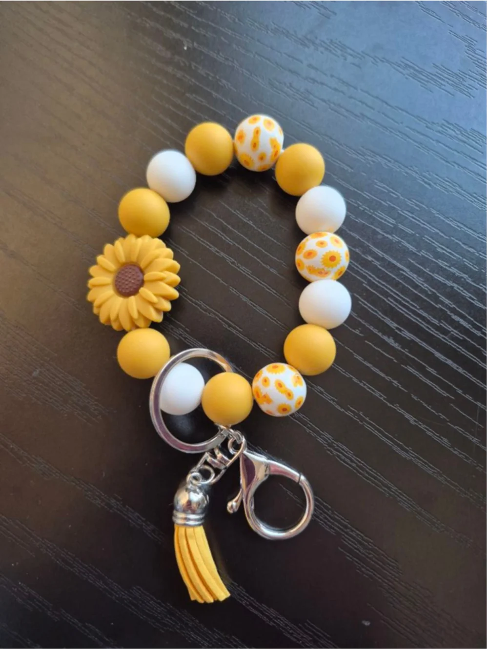 Women's Sunflower Beaded Keychain One Size Yellow White